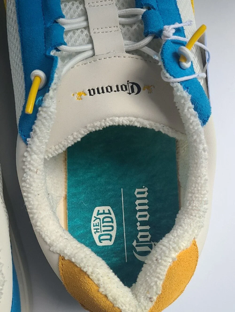 Hey Dude Mens 15 Corona White, Blue and Yellow Casual Sneakers